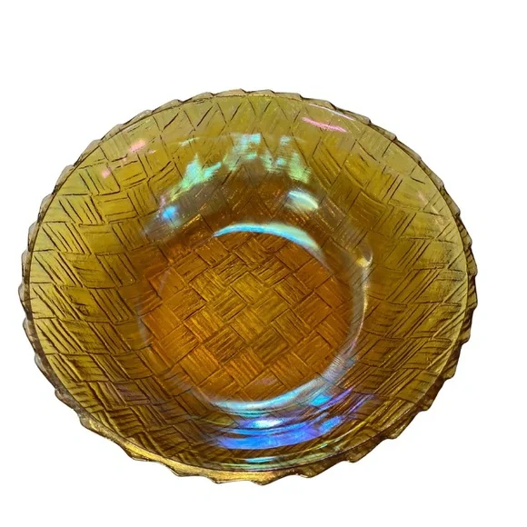 Vintage Indiana Glass Marigold Carnival Glass Basket Weave Pattern 9" Bowl - Picture 2 of 5